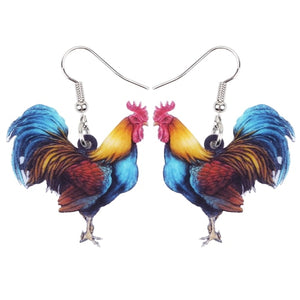 Acrylic Floral Novelty Rooster Chicken Earrings
