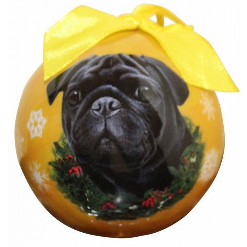 Black pug ball Christmas ornament