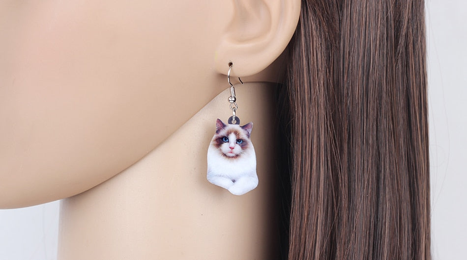 Acrylic Ragdoll  Cat Earrings