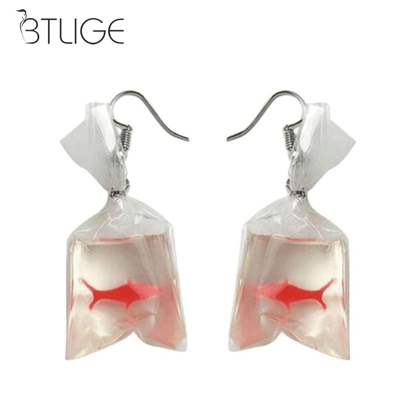 Novelty Kawaii Cartoon Resin Goldfish Imitation Water Bag Shape Fashion Charms Earrings Funny Jewelry Dangle Earrings