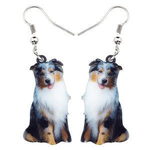 Acrylic Happy Australian Shepherd Dog Earrings