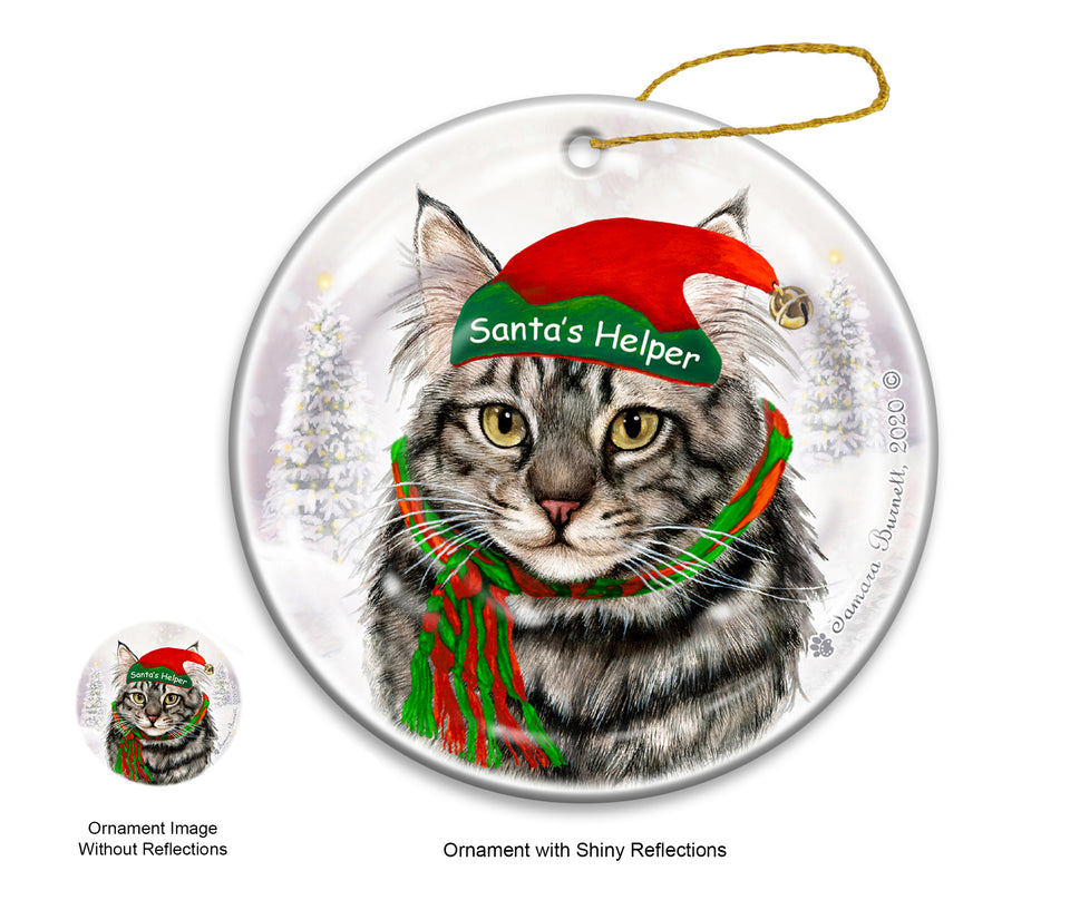 Maine Coon  Silver Cat Ornament